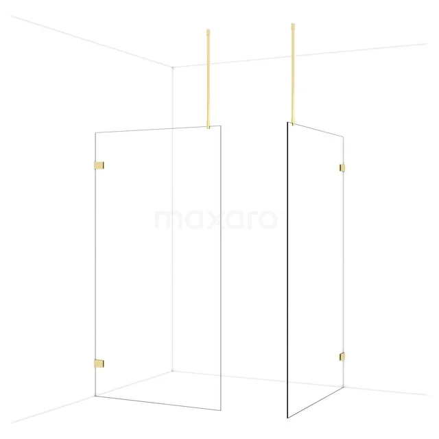 Diamond Inloopdouche | 120x110 cm Glanzend lichtgoud Helder glas 2 vaste wanden IDB1112920GLG