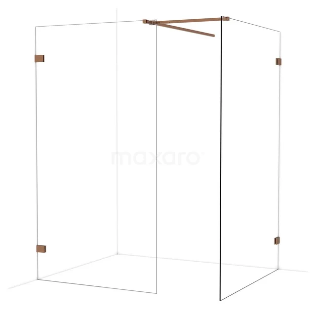 Duschwand aus Glas mit bronzefarbenen Akzenten, eckiges Design; stilvolle Ergänzung zur modernen Badezimmergestaltung.