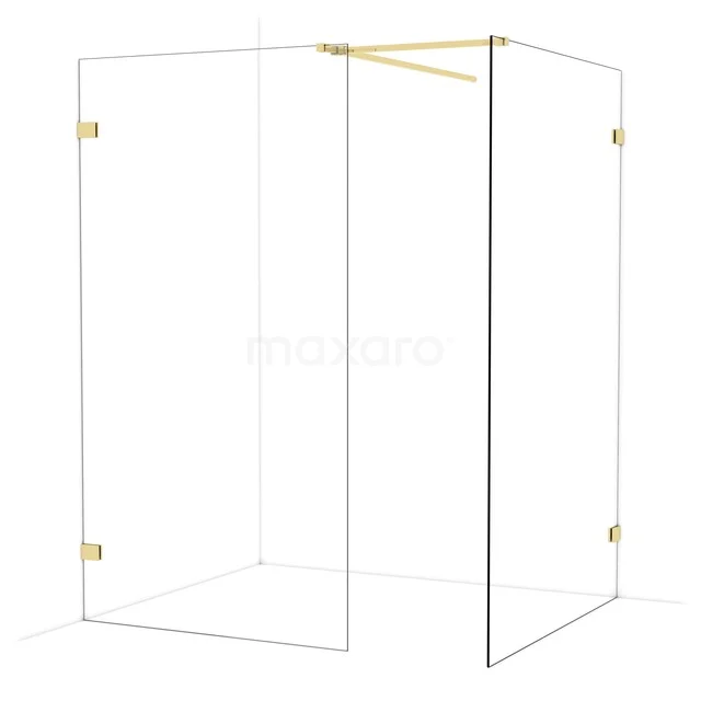 Glas Duschwand mit Gold Scharnieren, eckige Form, ideal als stilvolle Ergänzung zu einem modernen Badezimmer.