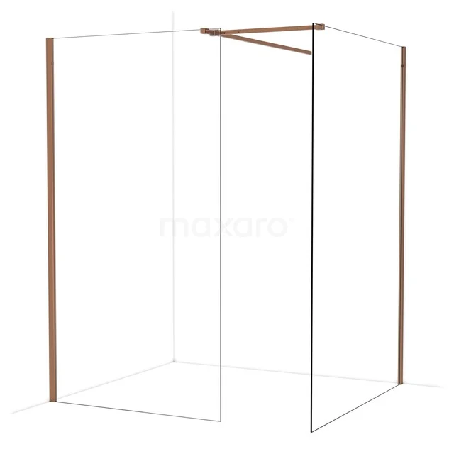 Douchewand met minimalistisch design, transparant glas en houten accenten, ideaal als stijlvolle badkamer scheidingswand.