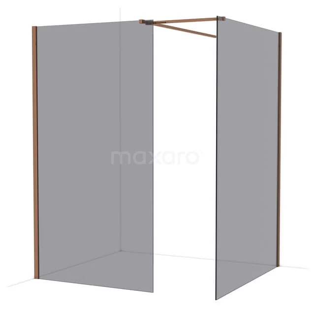 Diamond Inloopdouche | 140x110 cm Glanzend koper Rookglas 2 vaste wanden IDB1114511GKP
