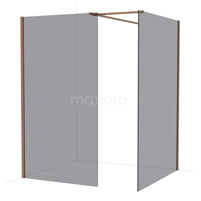 Diamond Walk-in shower | 140x110 cm Glanzend koper Smoke glass 2 fixed walls IDB1114511GKP