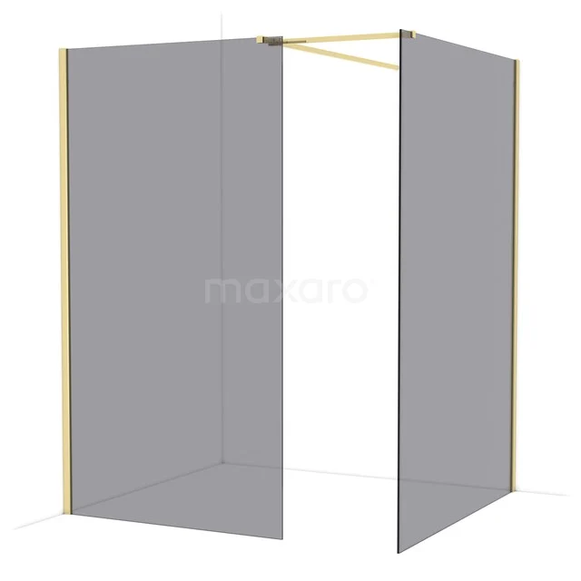 Diamond Walk-in shower | 140x110 cm Glanzend lichtgoud Smoke glass 2 fixed walls IDB1114511GLG