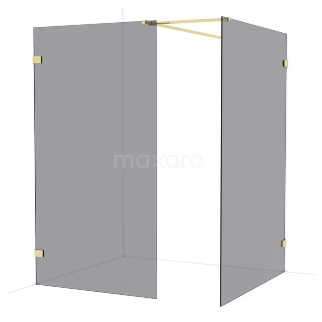Diamond Walk-in shower | 140x110 cm Glanzend lichtgoud Smoke glass 2 fixed walls IDB1114521GLG