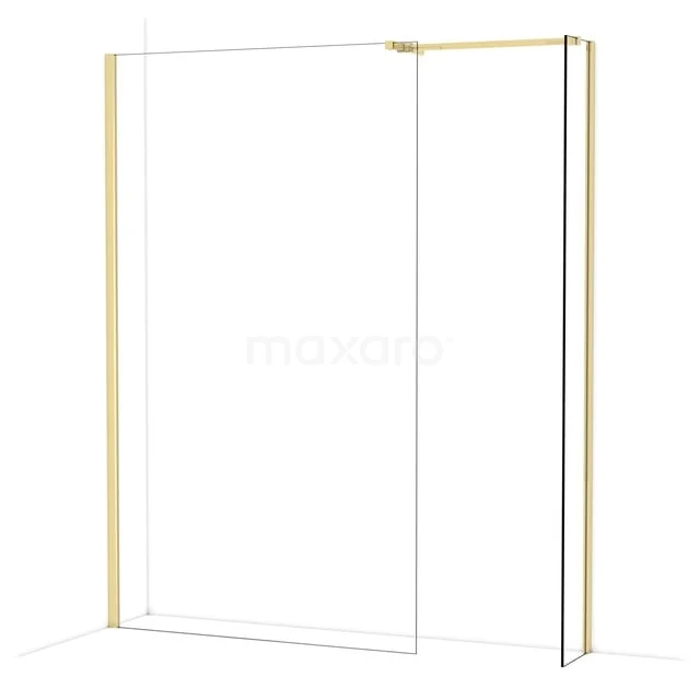 Glazen douchewand met goudkleurig frame, modern design, ideaal voor een stijlvolle badkamerinrichting.