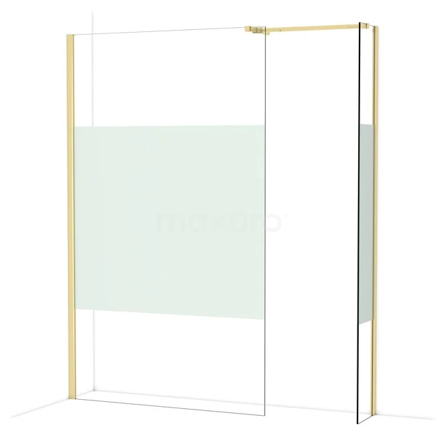 Goudkleurige inloopdouche met glazen wand en mat paneel, ideaal voor een stijlvolle badkamer inrichting.