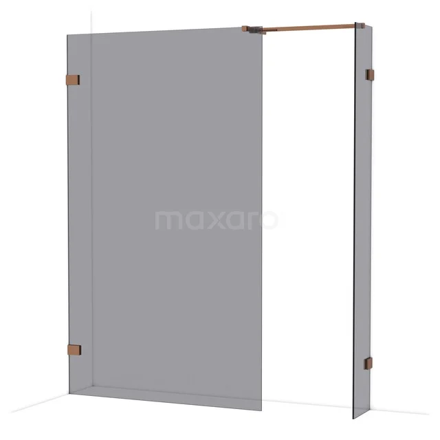 Diamond Walk-in shower | 120x30 cm Glanzend koper Smoke glass 2 fixed walls IDB1203521GKP
