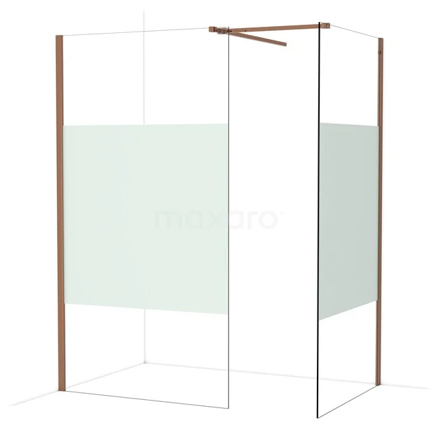 Diamond Walk-in shower | 110x100 cm Glanzend koper Clear with matt strip 2 fixed walls IDB1110513GKP