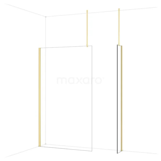 Diamond Walk-in shower | 120x30 cm Glanzend lichtgoud Clear glass 2 fixed walls IDB1203910GLG