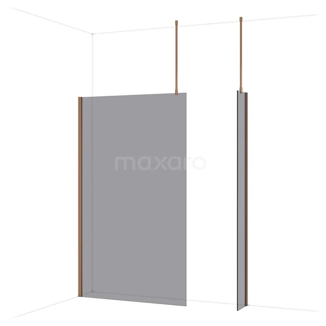 Diamond Walk-in shower | 120x30 cm Glanzend koper Smoke glass 2 fixed walls IDB1203911GKP