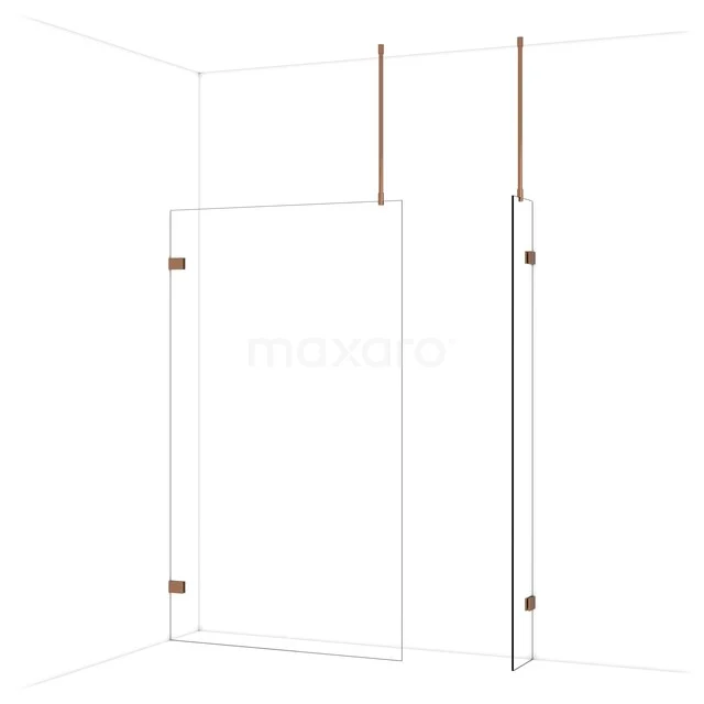 Diamond Inloopdouche | 120x30 cm Glanzend koper Helder glas 2 vaste wanden IDB1203920GKP