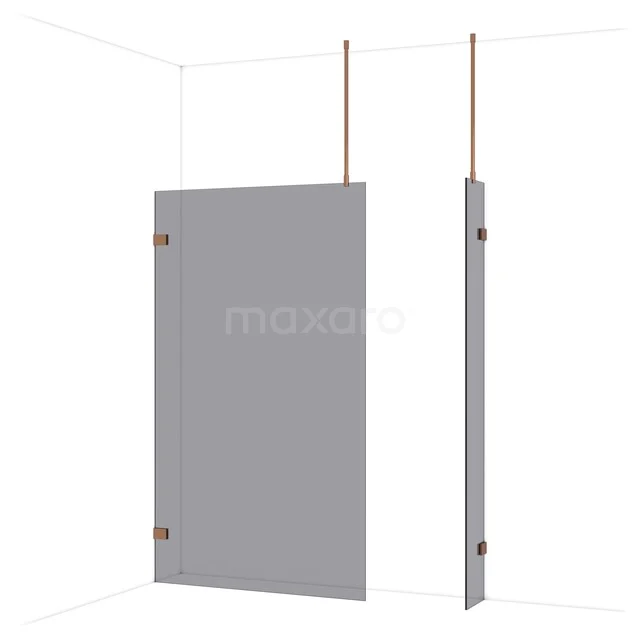 Diamond Walk-in shower | 120x30 cm Glanzend koper Smoke glass 2 fixed walls IDB1203921GKP