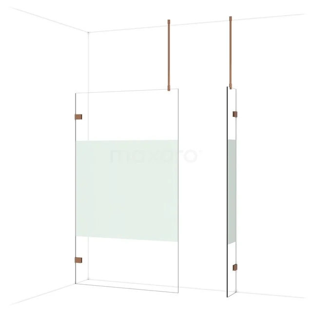 Diamond Inloopdouche | 120x30 cm Glanzend koper Helder met matte strook 2 vaste wanden IDB1203923GKP