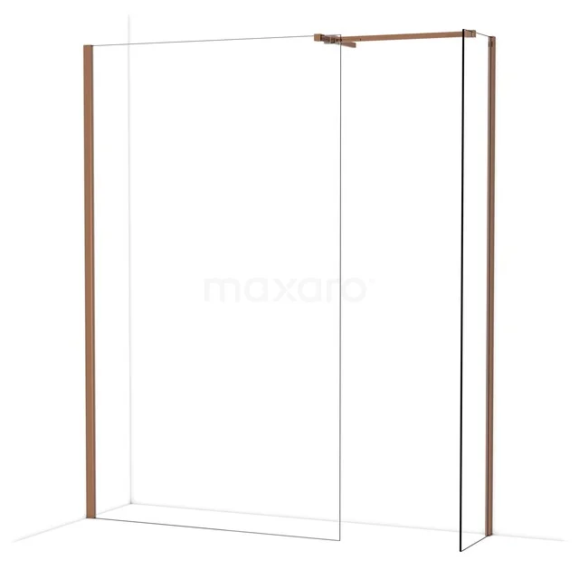 Glazen douchewand met bronskleurig frame, modern design, ideaal voor een stijlvolle en strakke badkamerinrichting.
