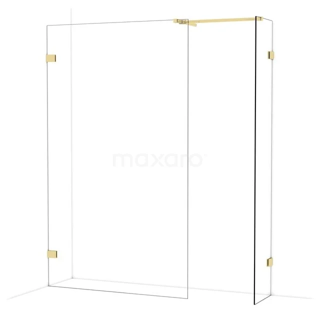 Diamond Walk-in shower | 120x40 cm Shiny light gold Clear glass 2 fixed walls IDB1204520GLG Glass shower wall with gold hinges, modern design, ideal for a stylish bathroom decor.