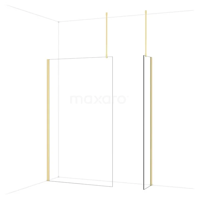 Douchewand van glas met goudkleurige profielen, modern ontwerp voor een stijlvolle badkamer inrichting.