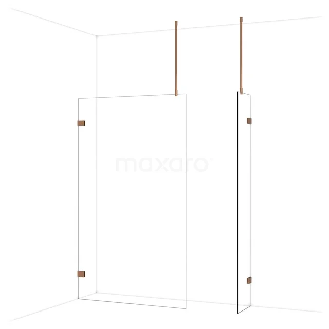 Diamond Walk-in shower | 120x40 cm Glanzend koper Clear glass 2 fixed walls IDB1204920GKP