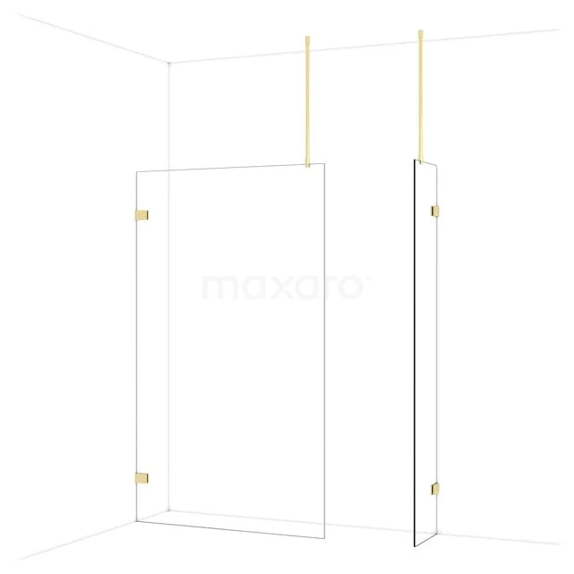 Diamond Inloopdouche | 120x40 cm Glanzend lichtgoud Helder glas 2 vaste wanden IDB1204920GLG