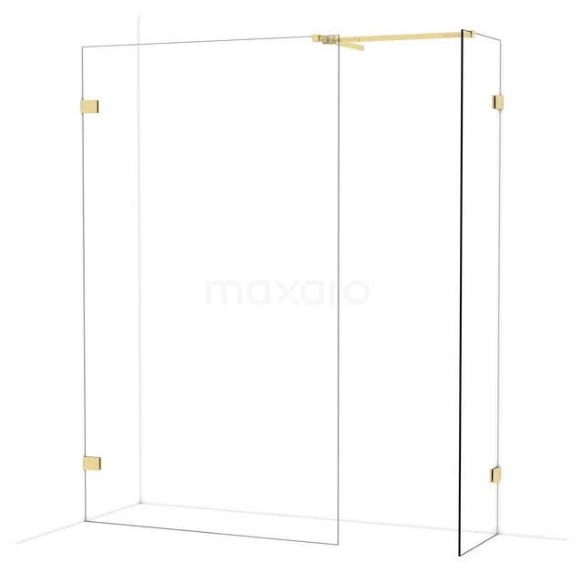 Glas Duschwand mit Goldbeschlägen, minimalistisches Design, ideal für ein modernes Badezimmer.
