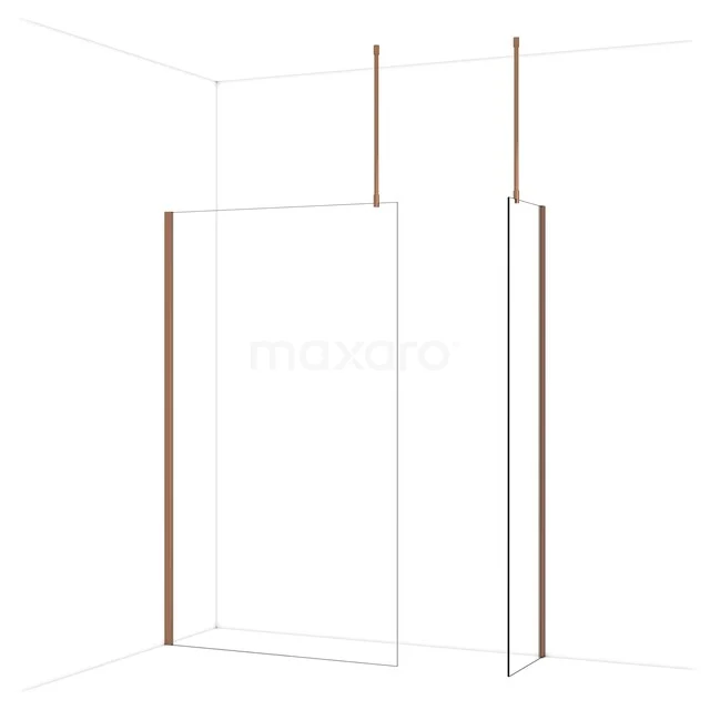 Diamond Walk-in shower | 120x50 cm Glanzend koper Clear glass 2 fixed walls IDB1205910GKP