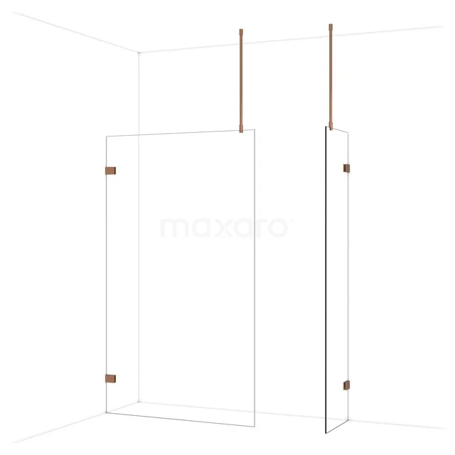Diamond Inloopdouche | 120x50 cm Glanzend koper Helder glas 2 vaste wanden IDB1205920GKP