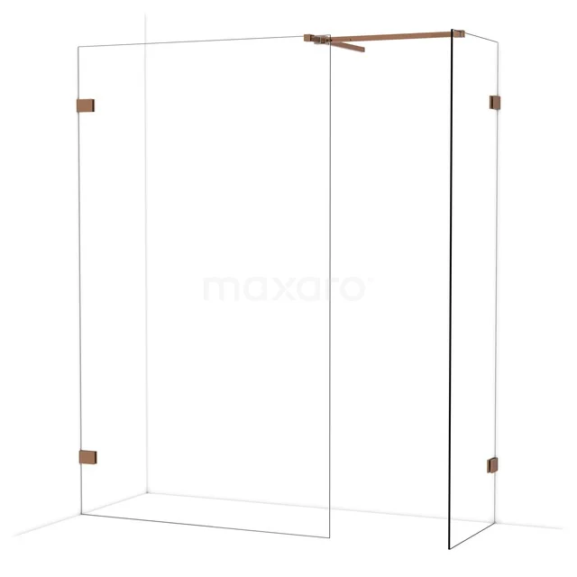 Glas Duschwand mit bronzefarbenen Akzenten, Eckmodell der Premium-Serie für ein modernes Badezimmer.