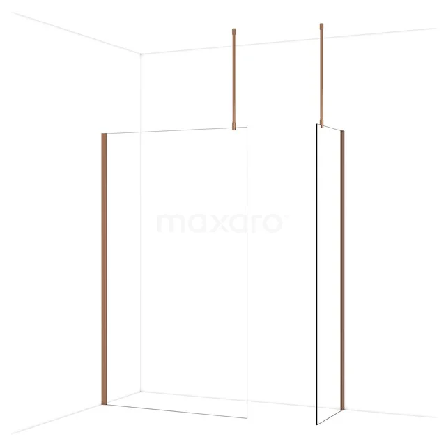 Diamond Inloopdouche | 120x60 cm Glanzend koper Helder glas 2 vaste wanden IDB1206910GKP