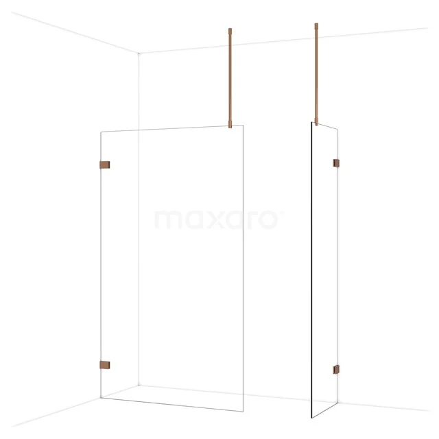 Diamond Inloopdouche | 120x60 cm Glanzend koper Helder glas 2 vaste wanden IDB1206920GKP