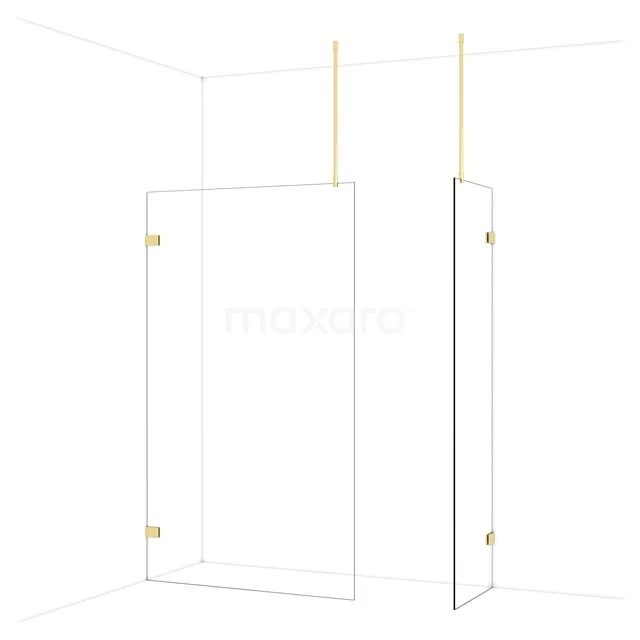 Diamond Walk-in shower | 120x60 cm Glanzend lichtgoud Clear glass 2 fixed walls IDB1206920GLG