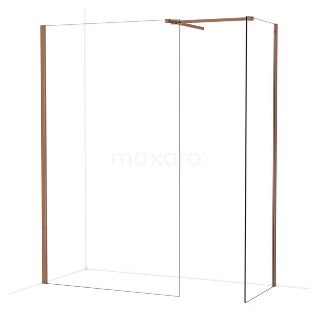 Glas douchewand met mat gouden profiel, modern design, ideaal voor stijlvolle badkamerinrichting.