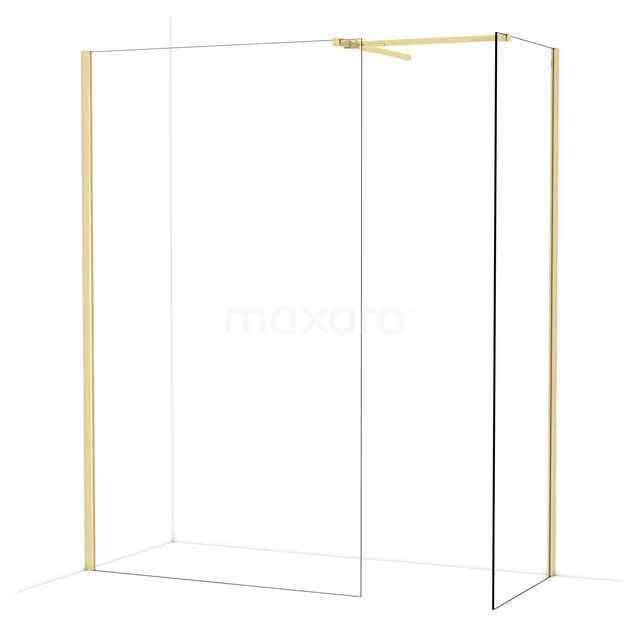 Shower wall with gold frame, clear glass and minimalist design, ideal as a modern addition to the bathroom.