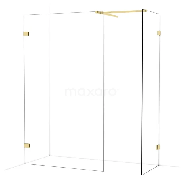 Glas Duschwand mit goldfarbener Beschläge, modernes Design, ideal für luxuriöse Badezimmereinrichtungen.