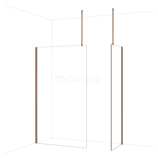 Diamond Inloopdouche | 120x70 cm Glanzend koper Helder glas 2 vaste wanden IDB1207910GKP