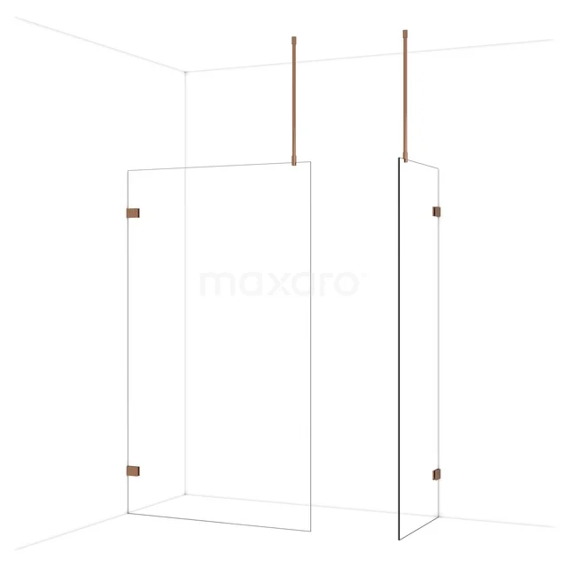 Diamond Walk-in shower | 120x70 cm Glanzend koper Clear glass 2 fixed walls IDB1207920GKP