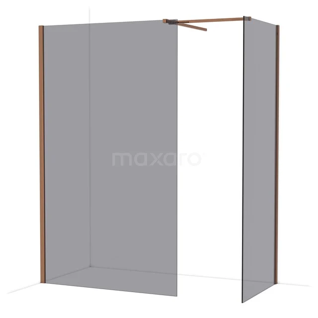 Diamond Walk-in shower | 120x80 cm Shiny copper Smoke glass 2 fixed walls IDB1208511GKP Inloopdouche met mat glas, zwart metalen profiel en moderne uitstraling, ideaal voor een stijlvolle badkamer.