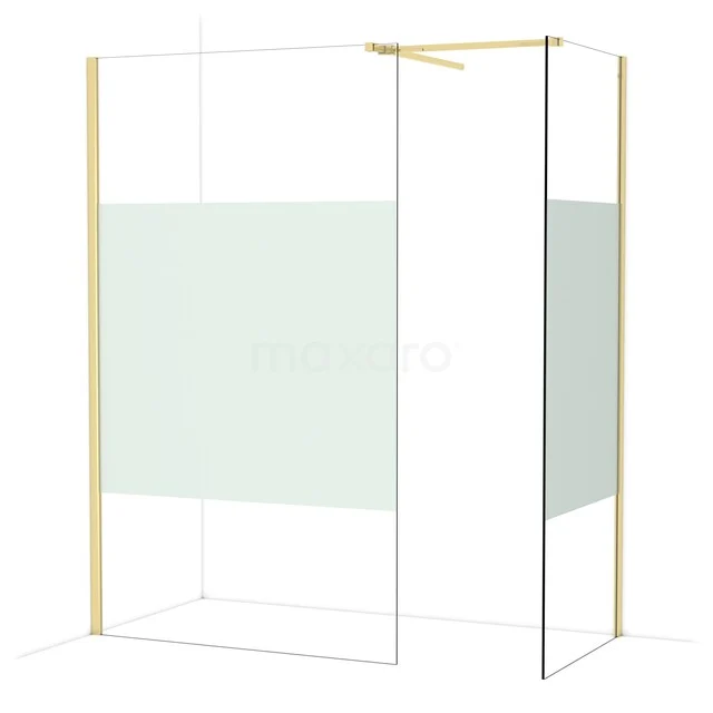 Diamond Inloopdouche | 120x80 cm Glanzend lichtgoud Helder met matte strook 2 vaste wanden IDB1208513GLG