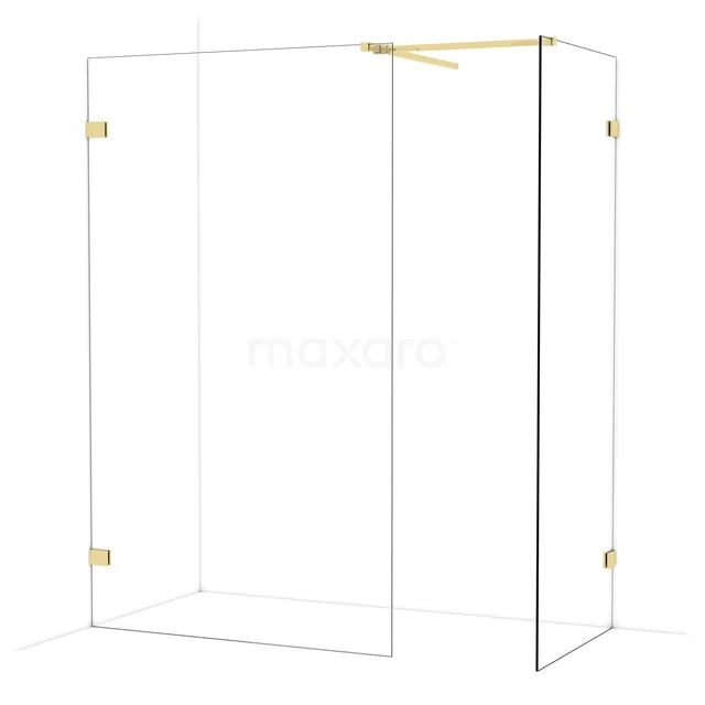 Glas Duschwand mit goldfarbenen Akzenten, modernes Design, perfekt für ein stilvolles Badezimmer.