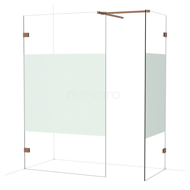 Diamond Inloopdouche | 120x80 cm Glanzend koper Helder met matte strook 2 vaste wanden IDB1208523GKP