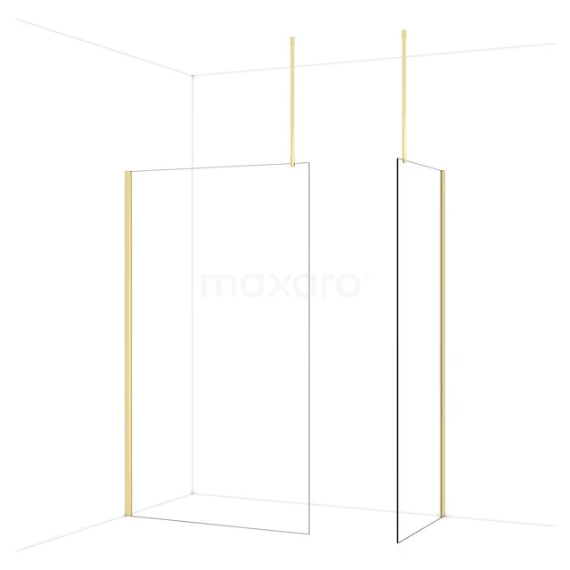 Mat Gold Duschwand mit minimalistischem Design, Klarglas und Wandprofile, perfekt für ein modernes Badezimmer.