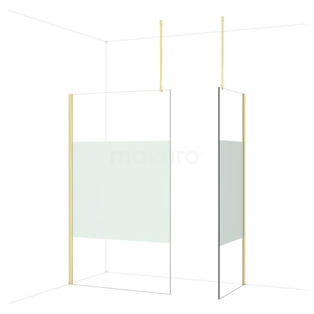 Diamond Inloopdouche | 120x80 cm Glanzend lichtgoud Helder met matte strook 2 vaste wanden IDB1208913GLG