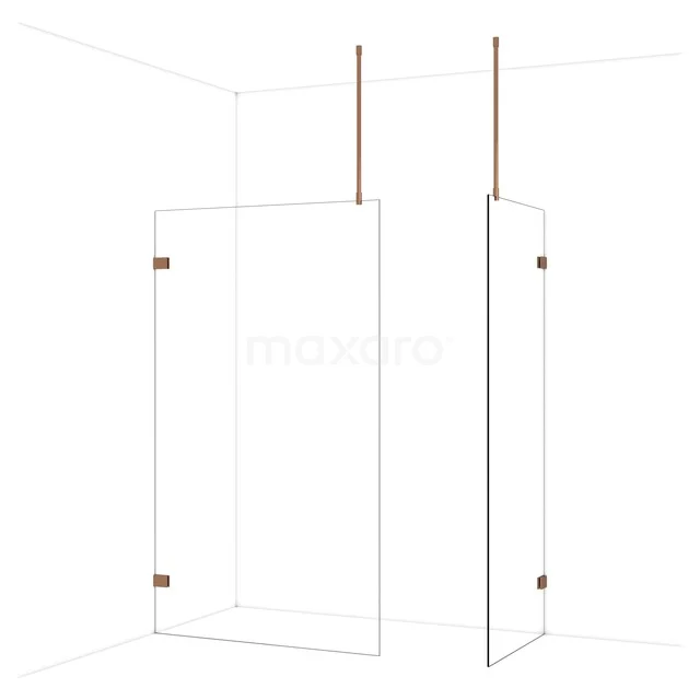 Diamond Inloopdouche | 120x80 cm Glanzend koper Helder glas 2 vaste wanden IDB1208920GKP