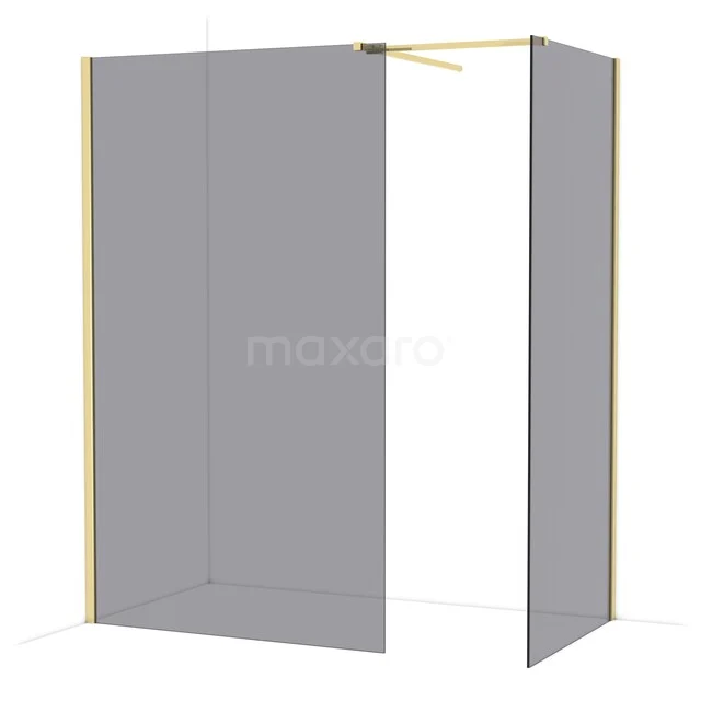 Diamond Walk-in shower | 120x90 cm Glanzend lichtgoud Smoke glass 2 fixed walls IDB1209511GLG