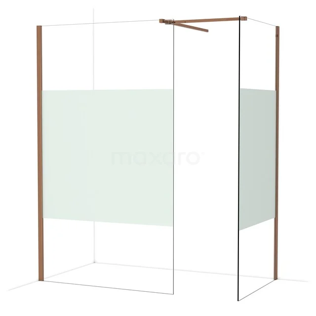 Duschwand mit kupferfarbenen Profilen, klarem und mattglas, geeignet als stilvolle Trennwand in modernen Bädern.