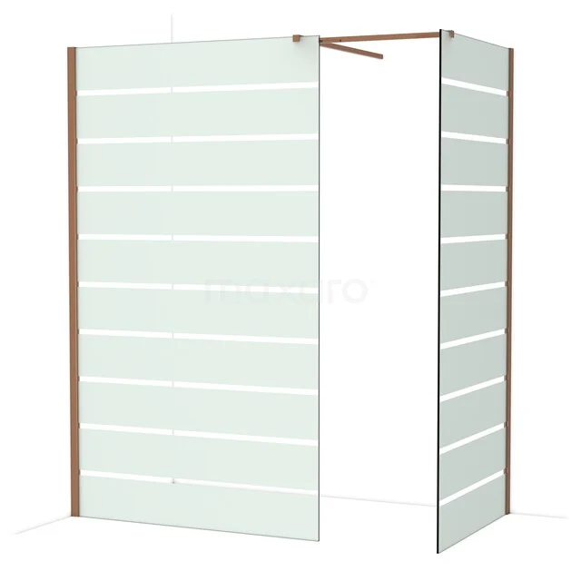 Diamond Walk-in shower | 120x90 cm Shiny copper Clear with matt stripes 2 fixed walls IDB1209516GKP Draaibare glazen douchewand met horizontale strepen en aluminium profiel, ideaal voor moderne badkamers.