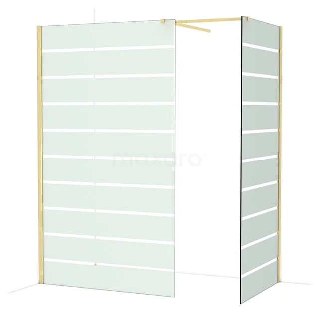 Diamond Inloopdouche | 120x90 cm Glanzend lichtgoud Helder met matte strepen 2 vaste wanden IDB1209516GLG