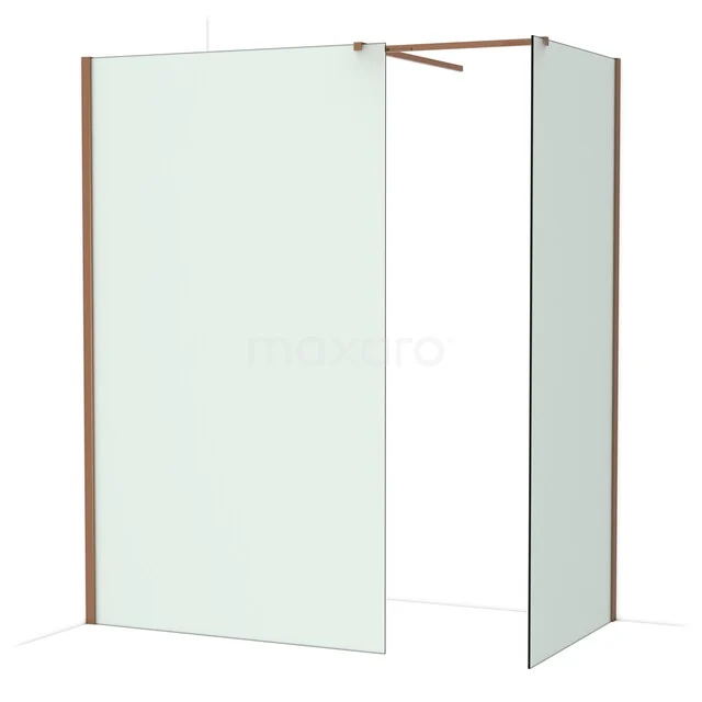 Glas begehbare Dusche mit mat goldfarbenen Profilen, minimalistisches Design für luxuriösen Badezimmerstil.