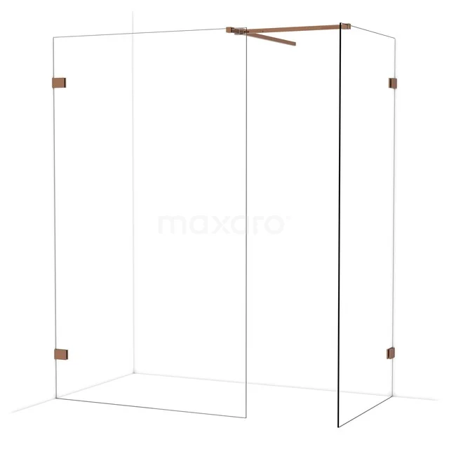 Diamond Walk-in shower | 120x90 cm Glanzend koper Clear glass 2 fixed walls IDB1209520GKP