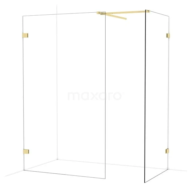 Diamond Walk-in shower | 120x90 cm Glanzend lichtgoud Clear glass 2 fixed walls IDB1209520GLG