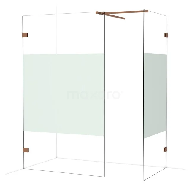 Diamond Inloopdouche | 120x90 cm Glanzend koper Helder met matte strook 2 vaste wanden IDB1209523GKP
