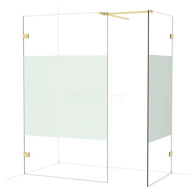 Glass shower cabin with gold accents and frosted glass details, ideal for a modern bathroom.